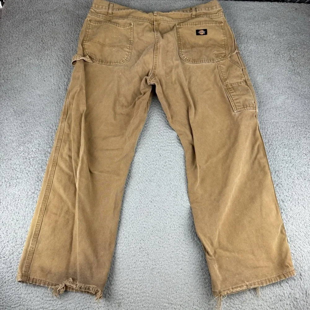 Dickies Mens Carpenter Pants Duck Brown Canvas Workwear Distressed 40x30 Relaxed